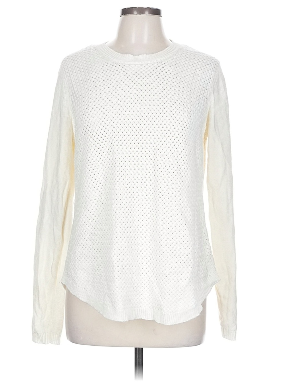 Preppy Off white basket weave crew neck cotton sweater Ralph Lauren Polo Large